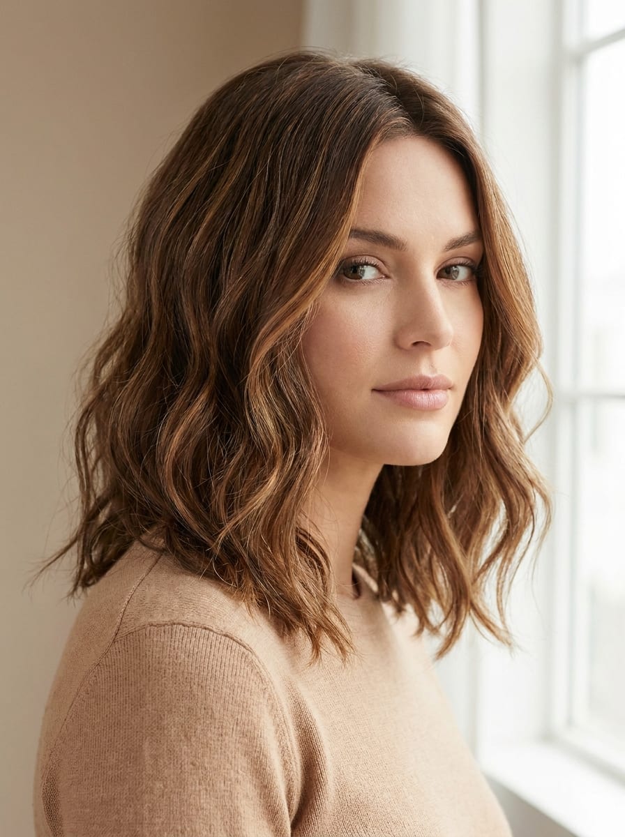 Braune Haare mit Karamell Highlights - braune Haare mit Highlights